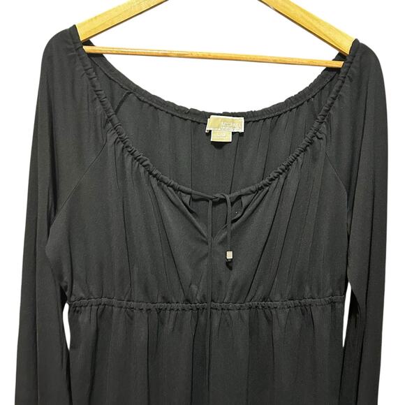Michael Kors Boho Eyelet Dress L Black‎ Stretch Cinched High Waist Resort Travel - Picture 5 of 12